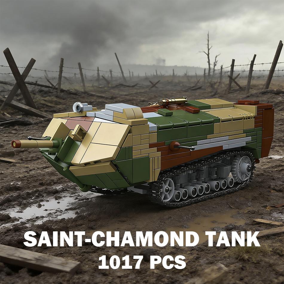 1:Масштаб 35 MOC Военный Французский Танк Saint Chamond WW1 Строительные Блоки Армия Второго Мирового Войны Тяжелый Танк Кирпичи Игрушка для Детей Подарок
