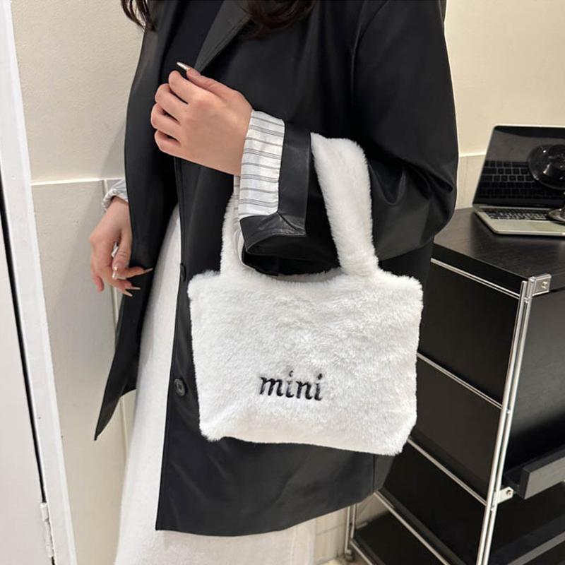 Искусственный плюшевый милый мешок-ведро Осень Зима Мягкая пушистая сумка с верхней ручкой Женская маленькая сумка-тоут Дамская повседневная сумка через плечо CLE