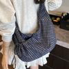 Drawstring Canvas Bag 2025 Autumn and Winter New Korean Lazy Wind Dumpling Bag Plaid Commuter Shoulder Messenger Women's Bag