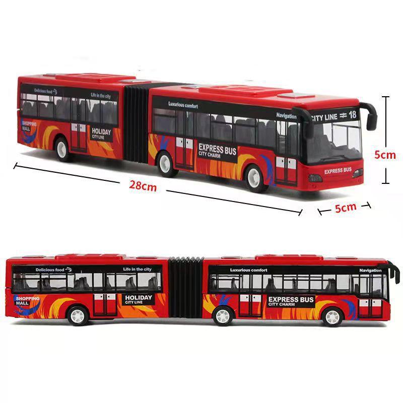 Simulation Bus Alloy Car Model Light Music Pull Back Double Section Bus Children's Sound and Light Toy Car