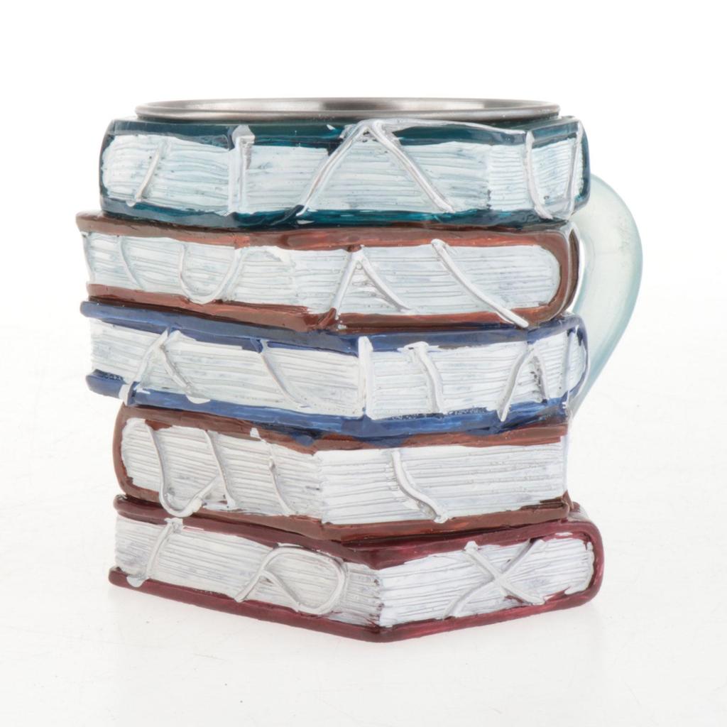 3D Painted Stacked Books Shaped Mug Resin Creative Handmade for Desk Shelf Decor Versatile 9x9x12cm