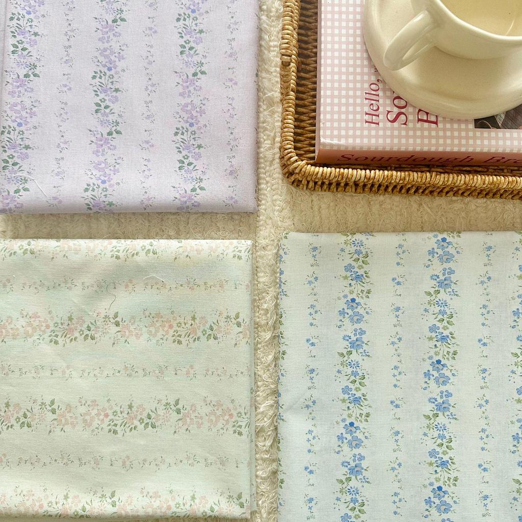 Хлопковая ткань 40-х годов с цифровой печатью, в корейском стиле, с цветочным принтом и полоской, для женской, детской, семейной и домашней одежды