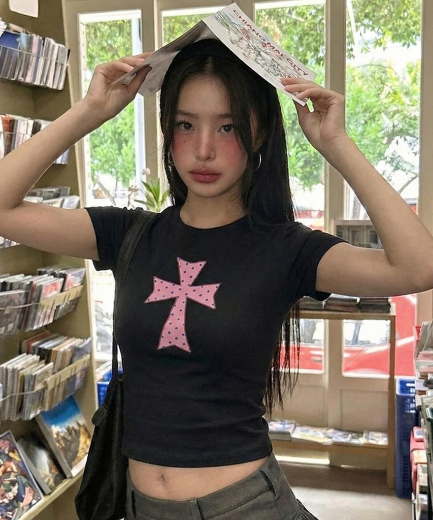 GRAVER [Unisex]Dot Cross Short Sleeve T-Shirt_5Color