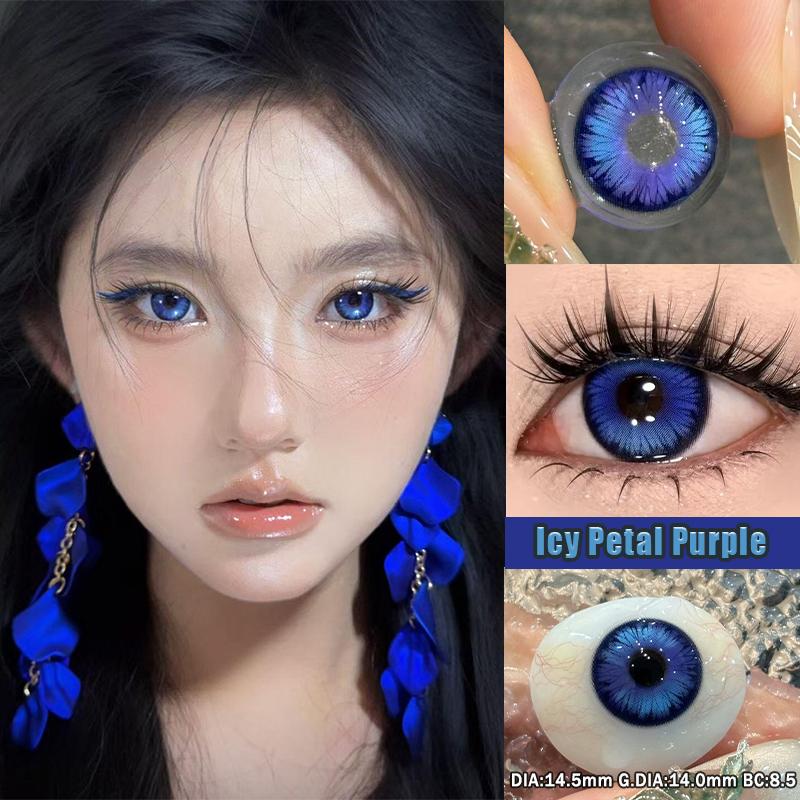MillCreek Color Contact Lenses 14.5MM Icy Petal Purple 2pcs Yearly Use Soft Lense Grade (0.00-8.00) 2025 New