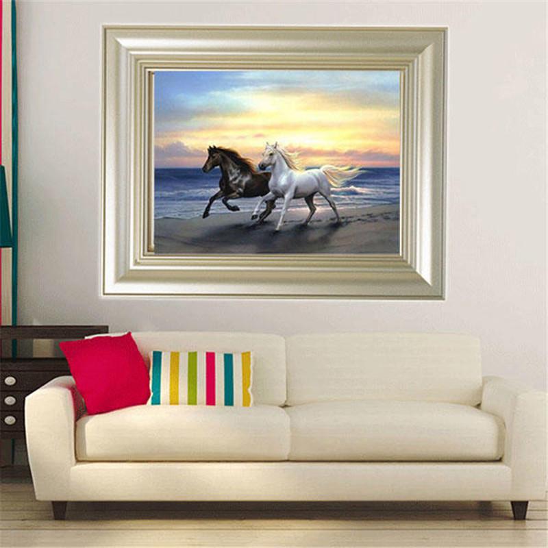 Ткань для вышивки, 5D алмазная картина, вышивка крестиком, 2 лошади, бегущая мозаика, наклеенная вышивка из смолы