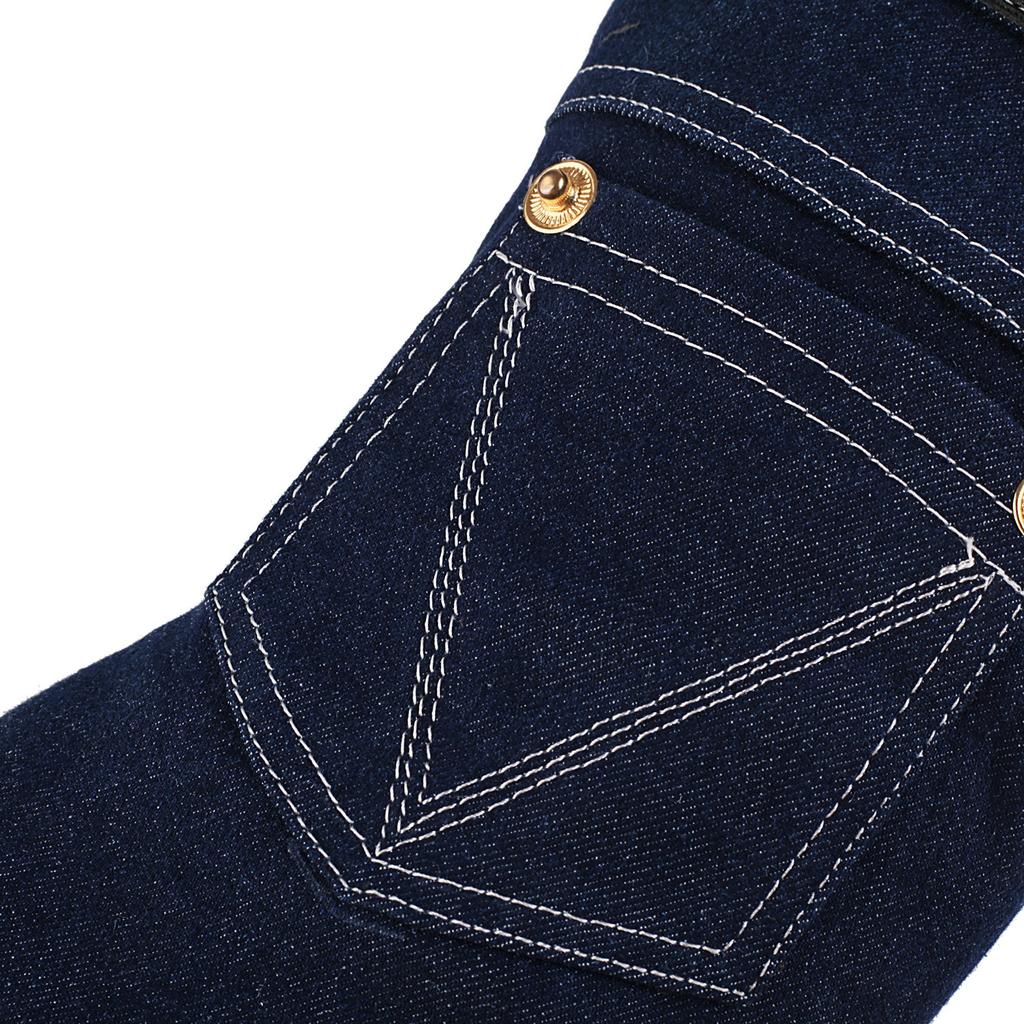 Denim Cowboy Boots Women with Pocket 2024 Fashion Winter High Heels Shoes Bright Line Pointd Toe Ankle Booties Plus Size 45