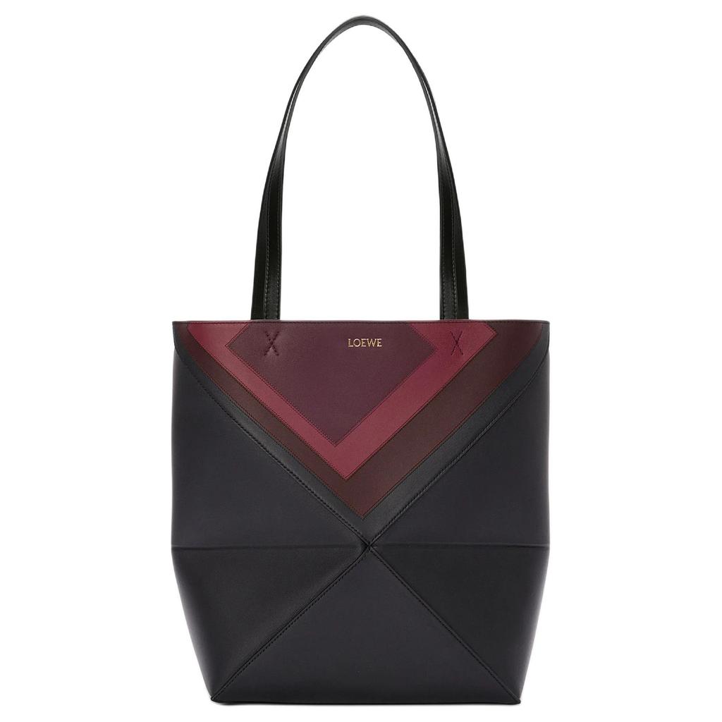 Loewe Medium Puzzle Fold Tote In Nappa Calfskin Black/Burgundy Women Tote_bags A779G50X96-1101