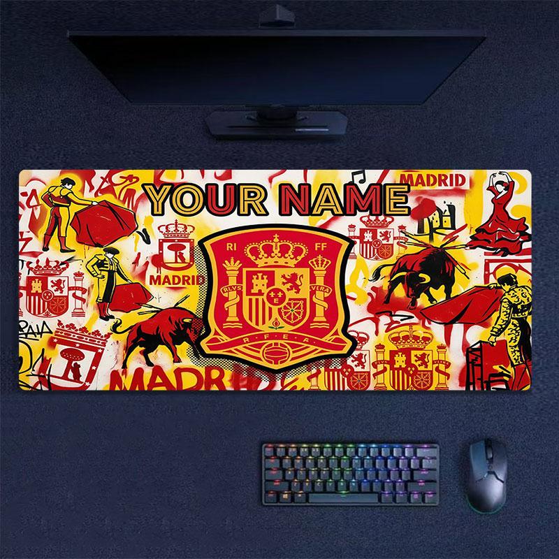 Custom Name,Spain Mouse Pad, Large Gaming Desk Mat, Non-slip XXL Mousepad for Laptop & Tablet, Mini PC Playmat with Stitched Edges