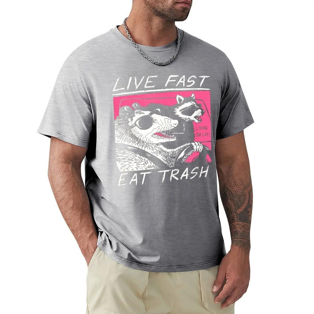 Футболка Live Fast_ Eat Trash Футболка Harajuku с коротким рукавом 100% хлопок Графика Футболка Топы