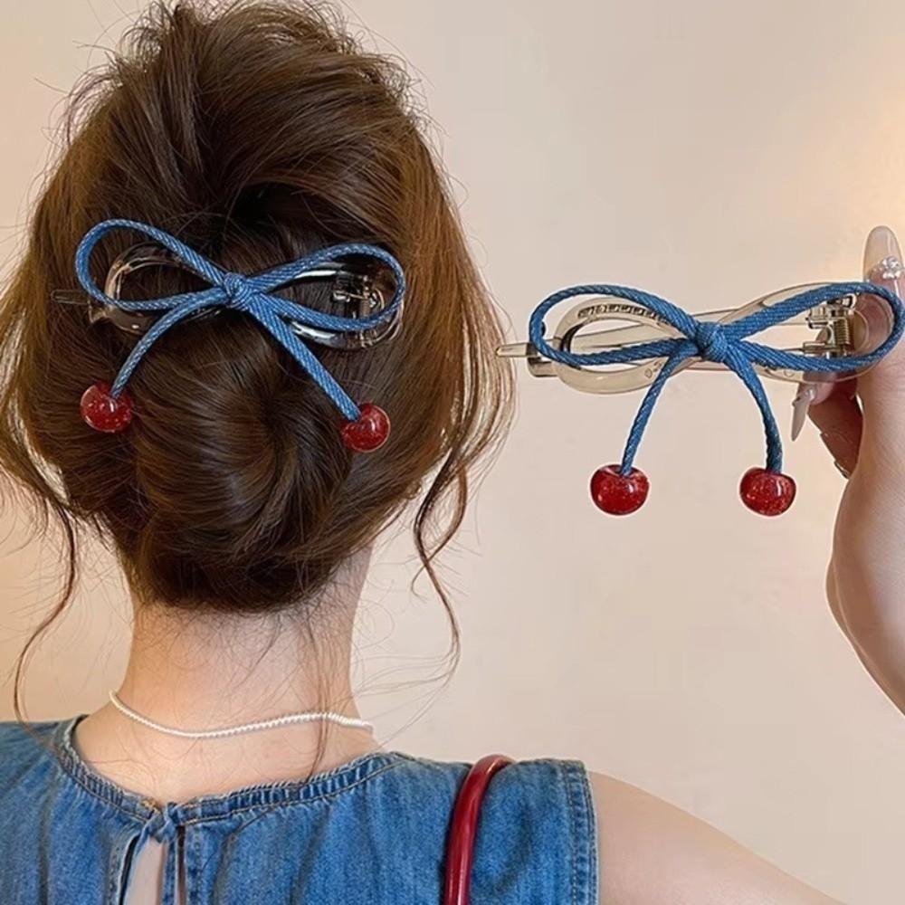 Bow Cherry Twist Hair Clips Vintage Hair Accessories Elegant Hairpin Barrette  For Woman