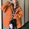 Оранжевая куртка в стиле рабочей одежды для невысоких женщин, осенняя, новая, корейская, свободная, уменьшающая возраст, в стиле колледжа, топ