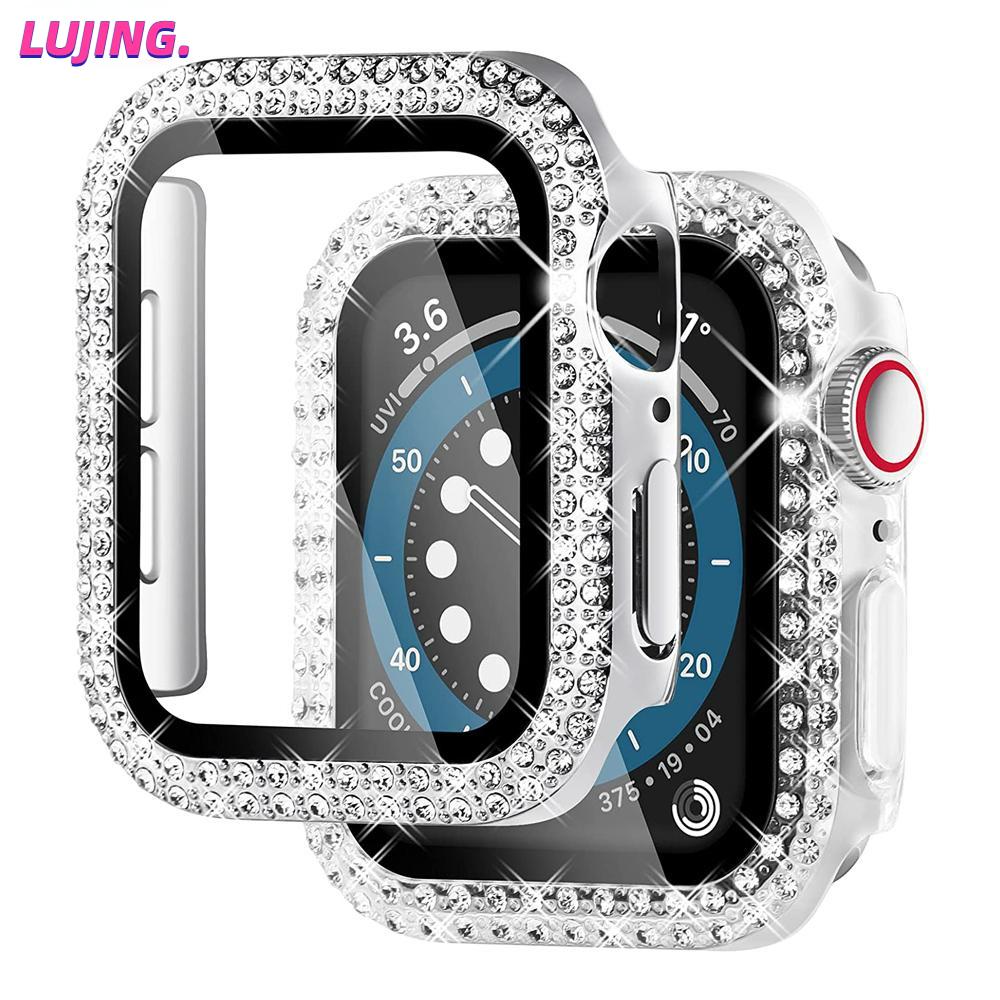 Diamond Cover For Apple Watch Case 45mm 41mm 44mm 40mm 38mm 42mm Tempered Glass Bumper Screen Protector iWatch Series 9 7 SE 6 8 5