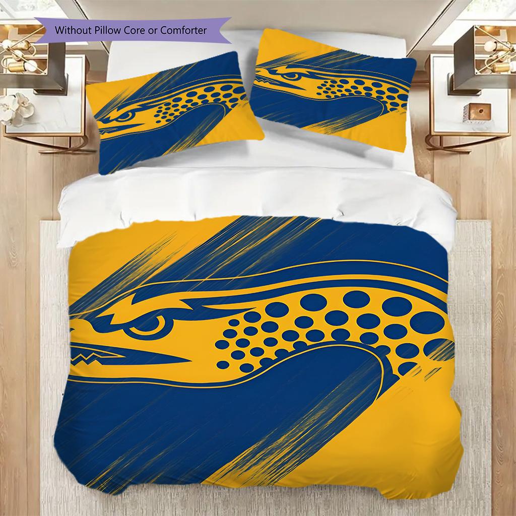 Parramatta Eels Pattern Bedding Quilt Set Quilt Cover Pillowcase Home Decoration Birthday Gift (1 * duvet cover + 2 * pillowcase, without core)