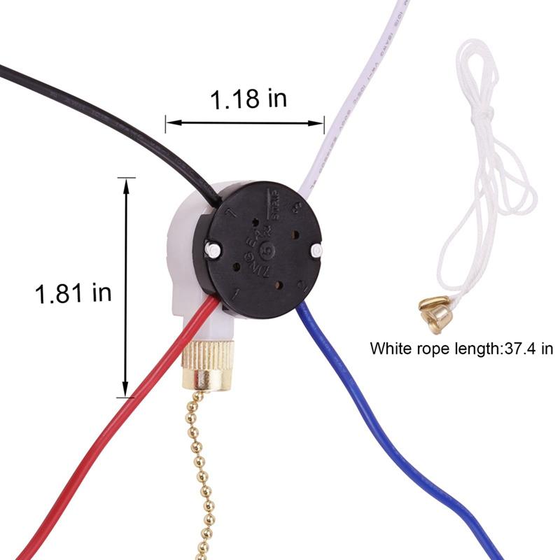 Ceiling Fan Switch Kit 3 Speed 4 Wire, Fan Switch Zipper Speed Control Switch, ZE-208S Pull Wire Switch With Rope