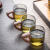 High Borosilicate Glass Small Teacup with Handle Household Kung Fu Tea Cup Anti-scald Wood Handle Master Cup Tea Cup