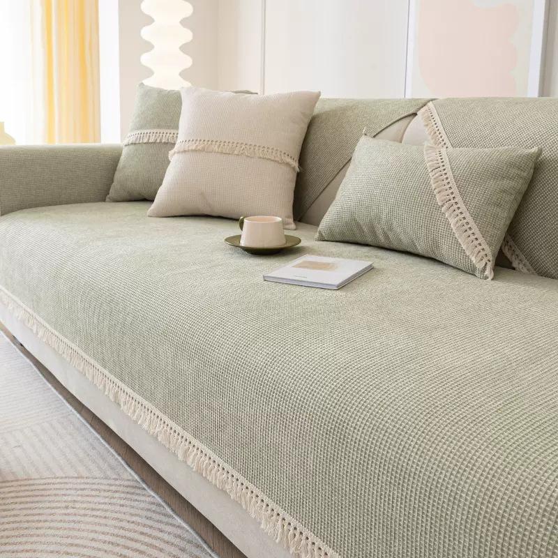 Диванная подушка в кремовом стиле, кремово-белая, новая всесезонная универсальная нескользящая боковая диванная подушка с бахромой, минималистичная