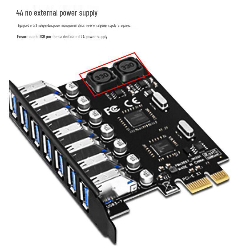 7-Port PCI-E to USB 3.0 Adapter Card for Desktop - No External Power Required, NEC Chip