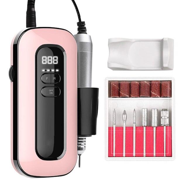 Фреза для ногтей USB 35000 об/мин Профессиональный аккумуляторный набор сверл для ногтей с аккумулятором для телефона емкостью 1000 мАч