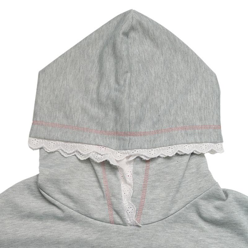TikTok Trend: 2026 Autumn/Winter Mid-Length Hooded Sweatshirt for Women with Bowknot and Lace Details.