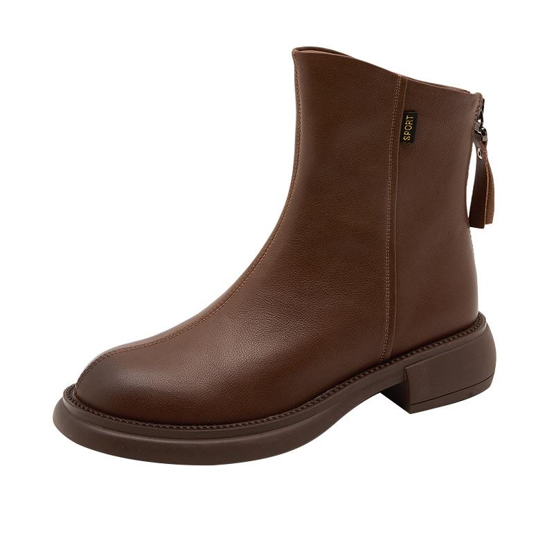 2025 осень новые кожаные ботинки Мартин женские корейская версия задняя молния женские кожаные ботинки платформа на одной педали повседневная обувь