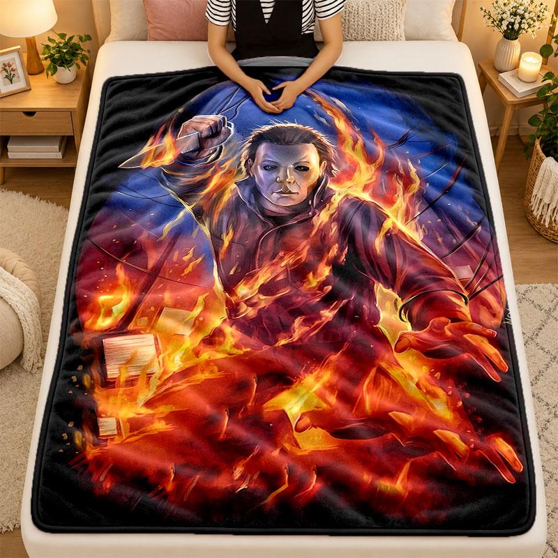 Flannel BlanketHorror Movies Warm Soft Throw Blanket for Indoor Sofa Bed Living Room Use