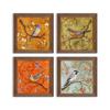 Floral & Birds Theme Framed Painting/Posters for Room Decoration, Set of 4 Brown Frame UV Textured Art Prints/Posters for Living Room