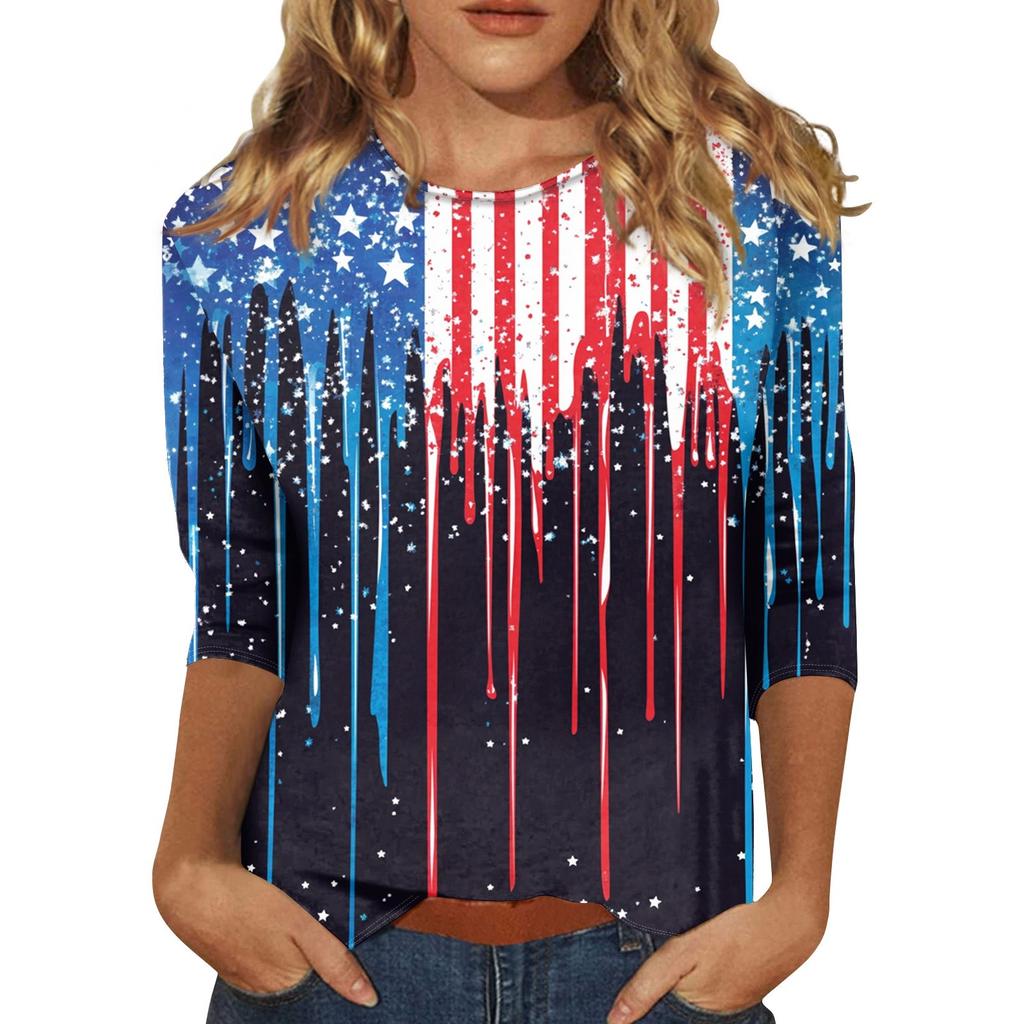 Women's Fashion Casual Seven-Point Sleeve Print Round Neck Top