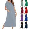 Повседневное, свободное платье однотонной расцветки с круглым вырезом для женщин