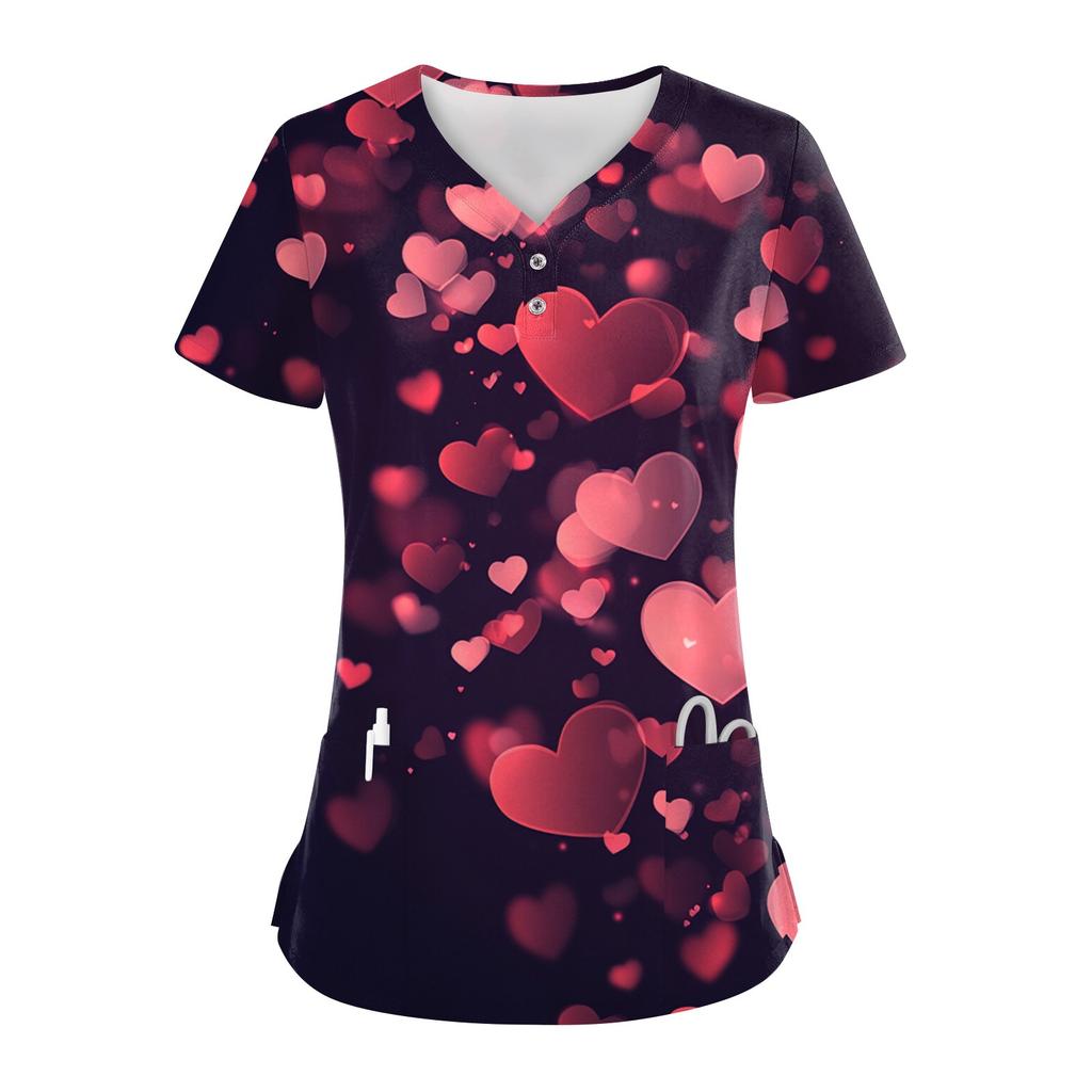 Женские модные повседневные топы с V-образным вырезом на пуговицах и принтом ко Дню святого Валентина, топы для кормящих мам, топы-халаты для женщин, 2 кармана