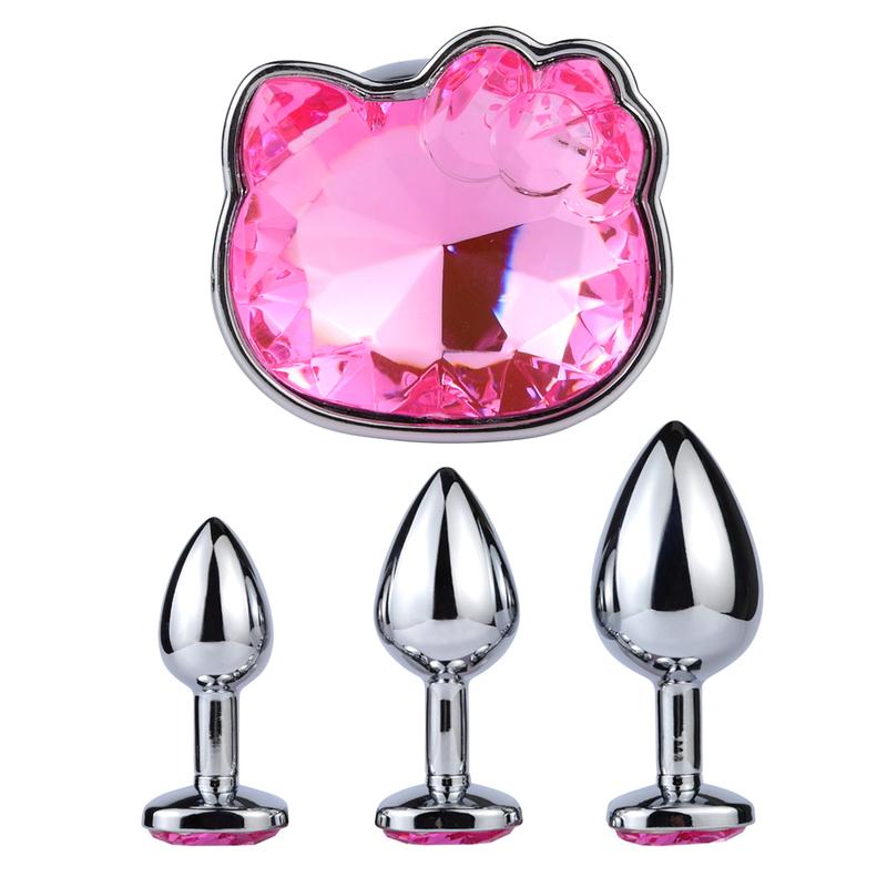 Stainless Cat Face Jewel Base Anal Plug Holle Kitty Cat Butt Plug Metal Prostate Massager Anus Stimulator Dildos Adult Sex Toys
