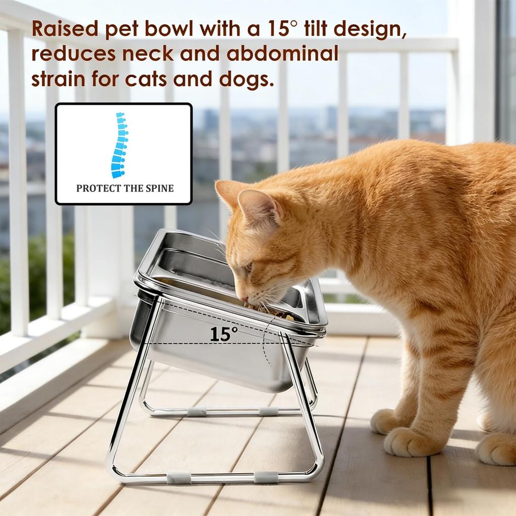 Elevated Cat Bowl Stainless Steel Raised Pet Feeder Anti Vomiting