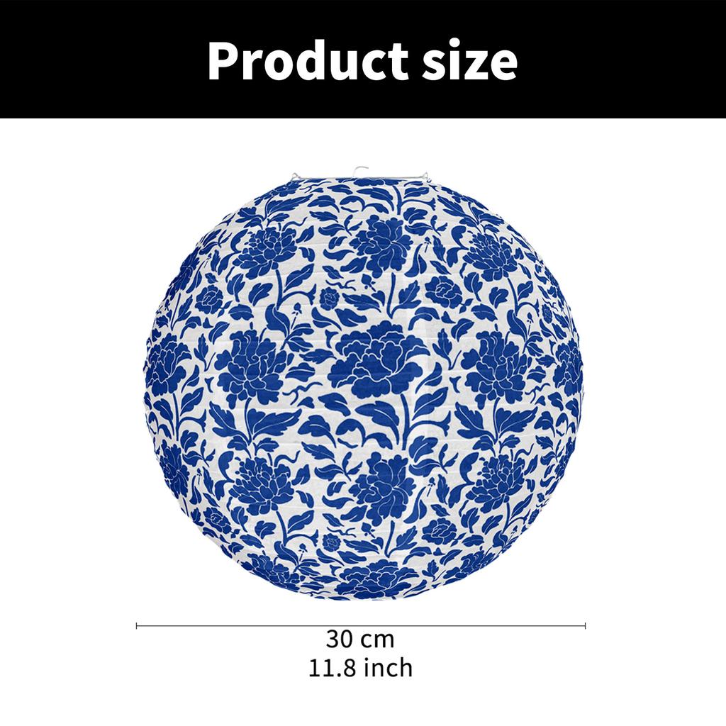 Pack of 6 Traditional Blue White Porcelain Paper Lanterns for Indoor Outdoor Use Handmade Hangings Party Ornament