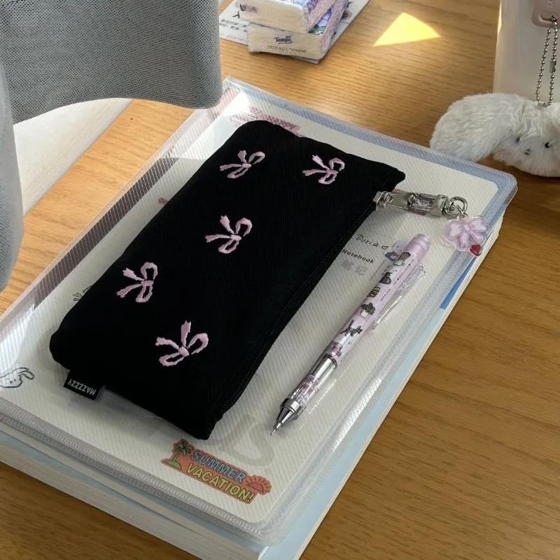 Новая холщовая милая вышитая сумка с бантом, квадратной формы, косметичка, с милым принтом, пенал, обратно в школу