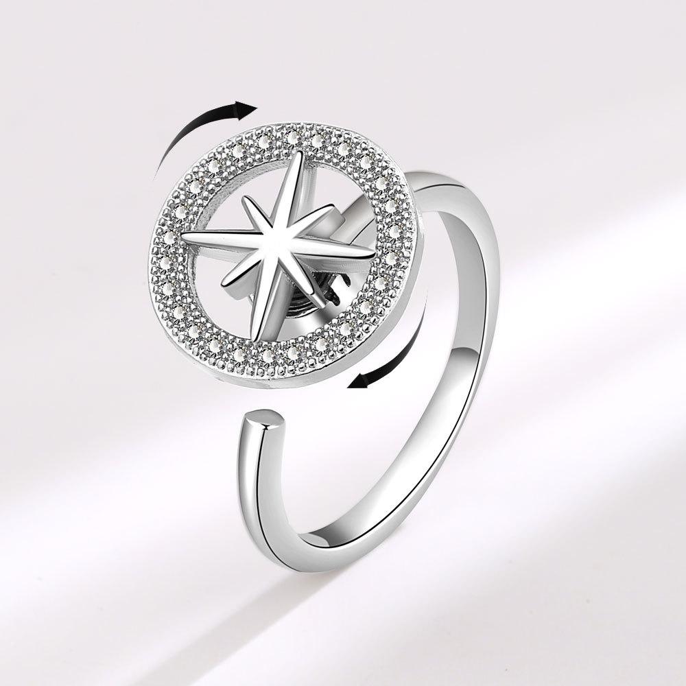 Trendy Micro Paved Zircon Rotatable Geometric Open Ring Fashionable Adjustable Finger Jewelry Accessory For Women