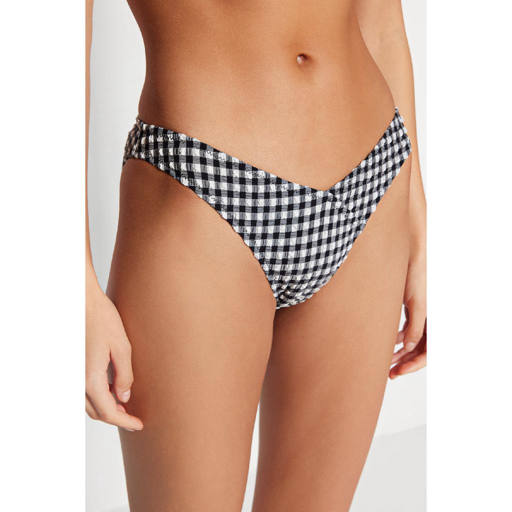 Зеленые текстурированные плавки бикини с V-образным вырезом в мелкую клетку Tbess21ba0130