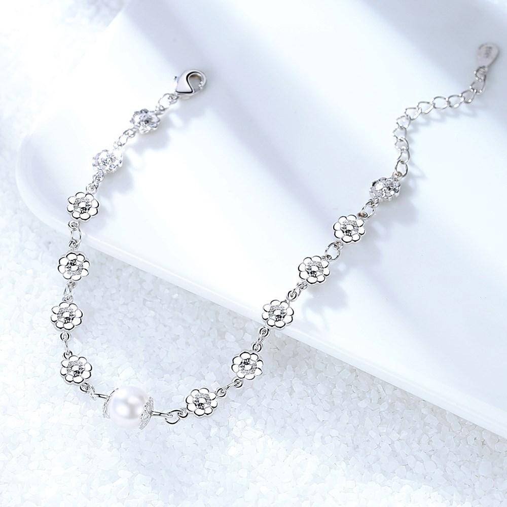 925 Sterling Silver Jewelry Bracelet High Quality Retro Fashion Woman Pearl Flower Type DIY Bracelet Length 21.5CM