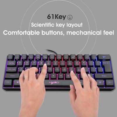 Мини-клавиатура, 61 клавиша, RGB-подсветка, USB-проводная компьютерная игровая клавиатура Abs