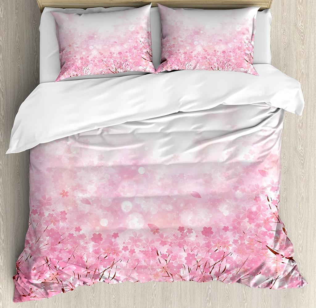 Japanese Mount Fuji Sakura Tree Flower Duvet Cover 3pcs Bedding Set Home Textile Quilt Cover Pillowcases Bedding Set No Sheet