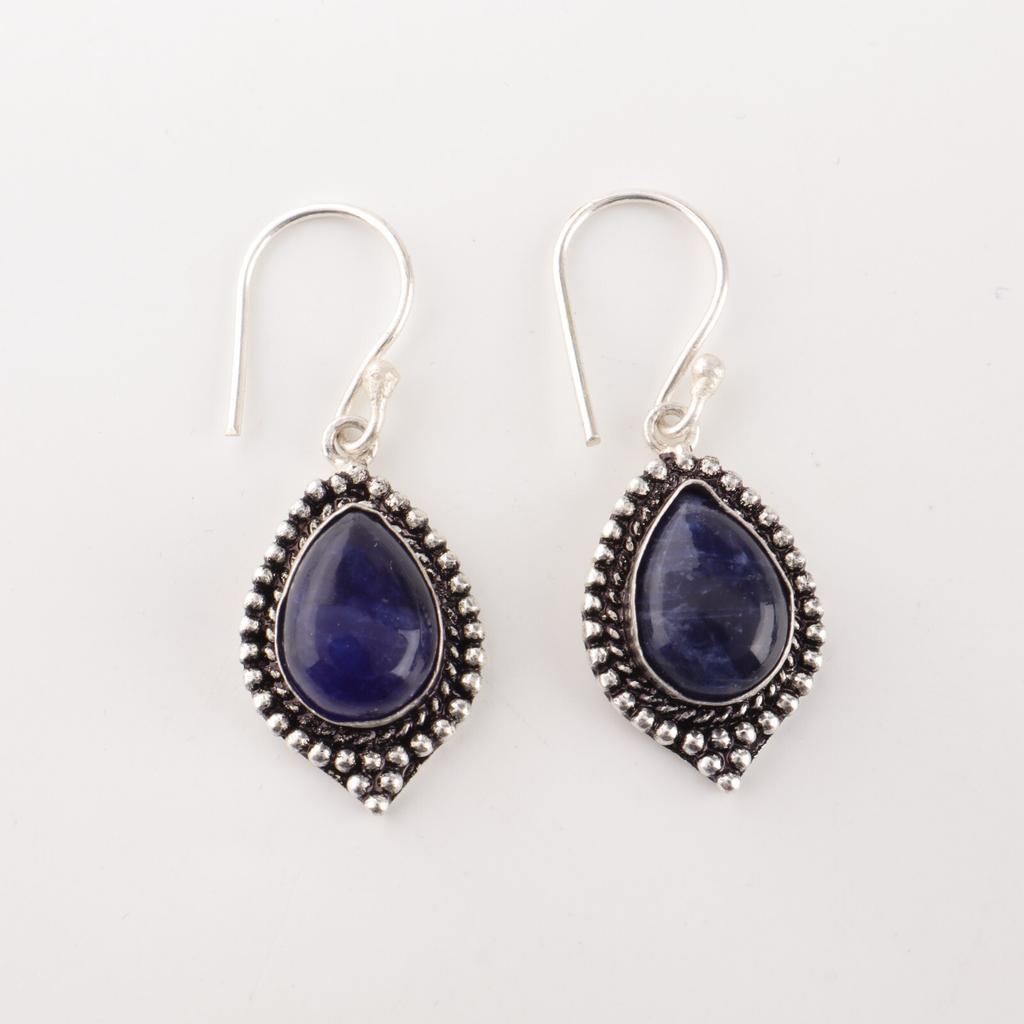 Sodalite Gemstone Earrings 925 Stamped Silver Handmade Jewelry Anniversary Gift EE-164-24
