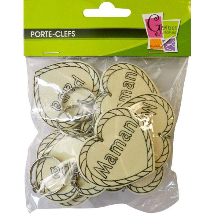 Porte clés - GRAINE CRÉATIVE - Coeur - 10 en bois - Décorables - Cadeaux fête des mères/pères
