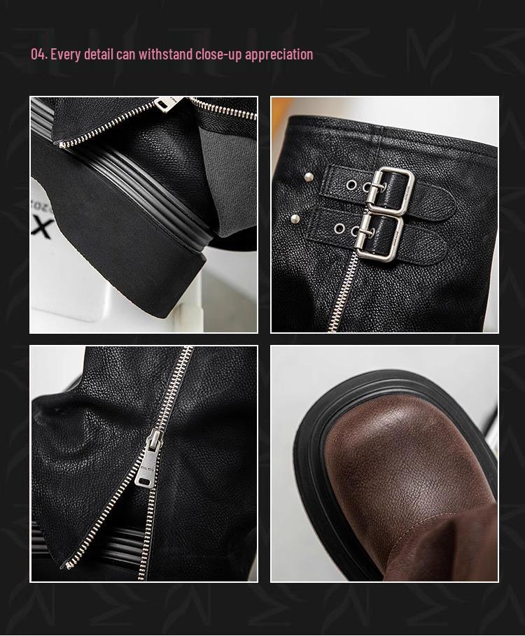 Женские ботфорты 2025 года на массивном каблуке - Большой обхват голенища, Ретро толстая подошва, Гофрированное голенище, Сапоги до колена.