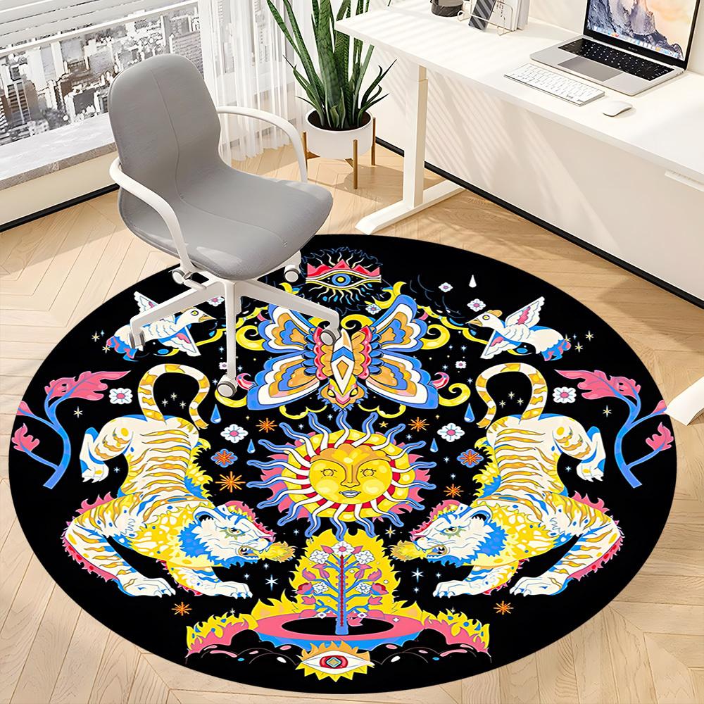 1pc Psychedelic Tiger Chair Carpet for Office, Round Non Slip Durable Large Size Office Carpet, Suitable for Office