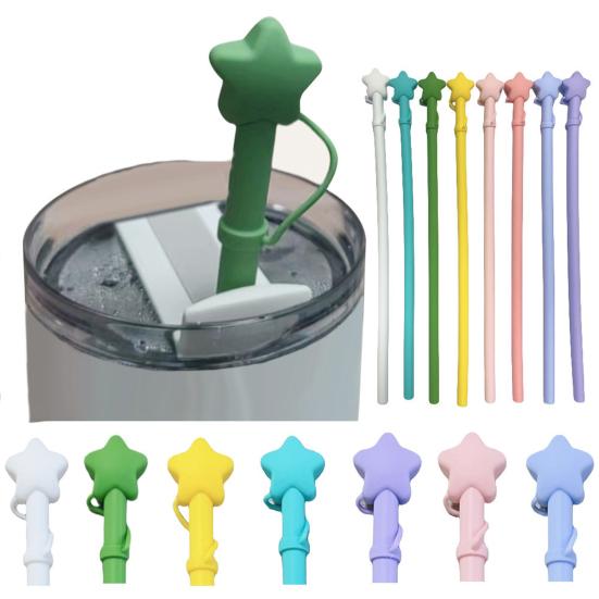 Многоразовые силиконовые трубочки с крышкой-звездочкой, устойчивые к укусам, для питья горячих и холодных напитков, гибкая длинная трубочка без содержания бисфенола А