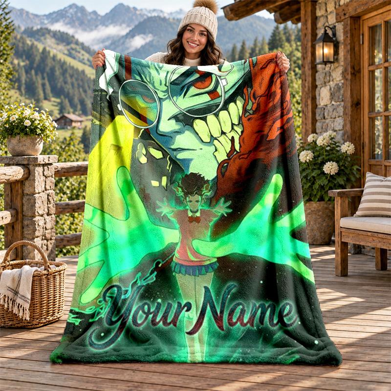 Dandadan Custom Name Flannel Blanket Personalized Soft Warm Plush Throw Blanket Customized Gift for Family Friends