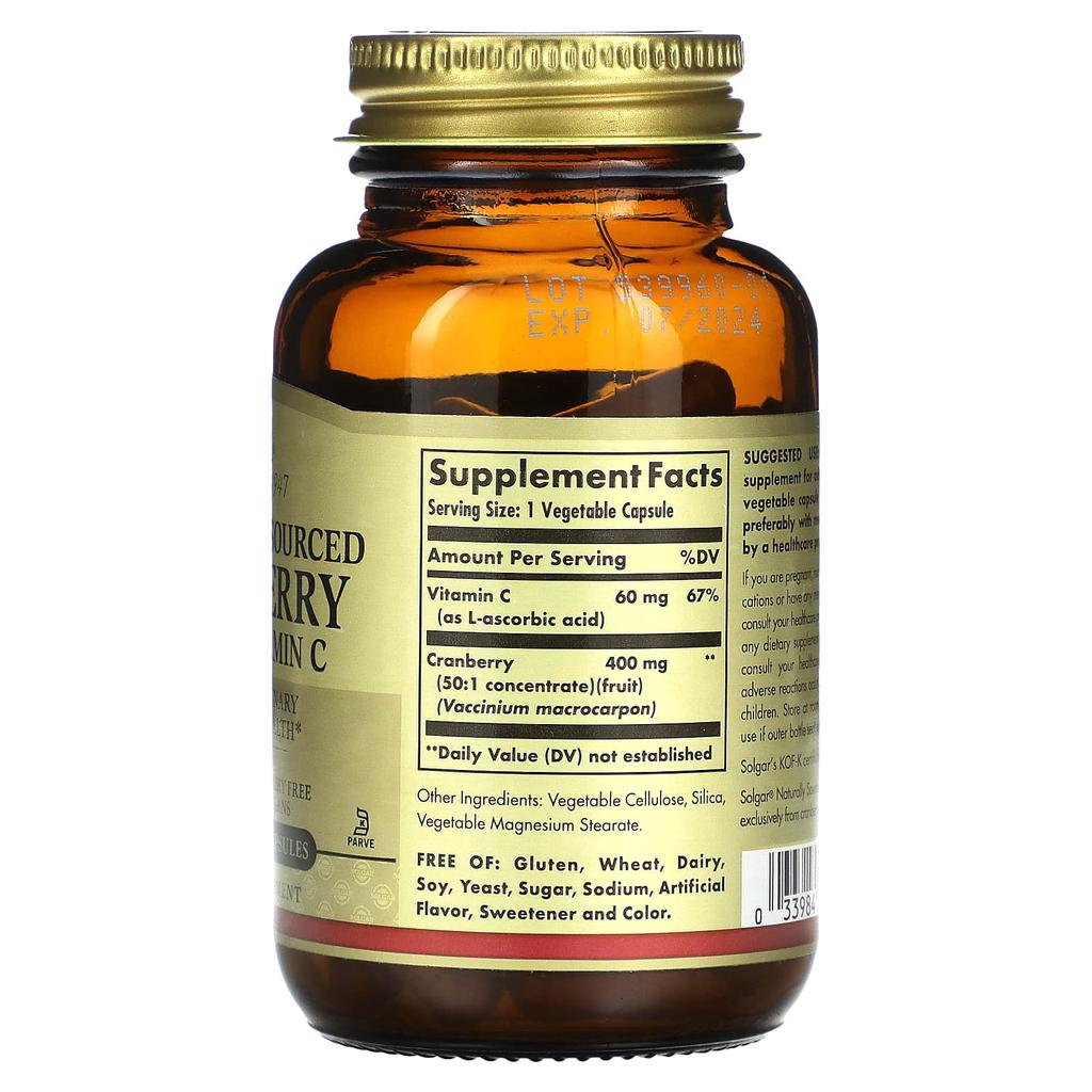 Solgar Натуральная клюква с витамином С, 60 растительных капсул