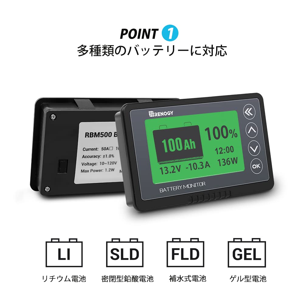 Монитор аккумулятора Renogy Вольтметр и Амперметр Черный