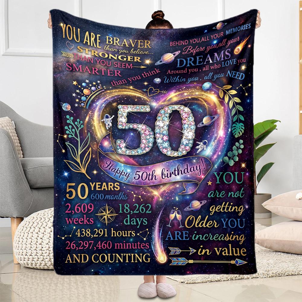 Happy 50th Birthday Celebration Flannel Blanket-Soft and Suitable for Sofas,Beds,Offices,Travel,All Seasons,Great Gift for Holidays and Birthdays.