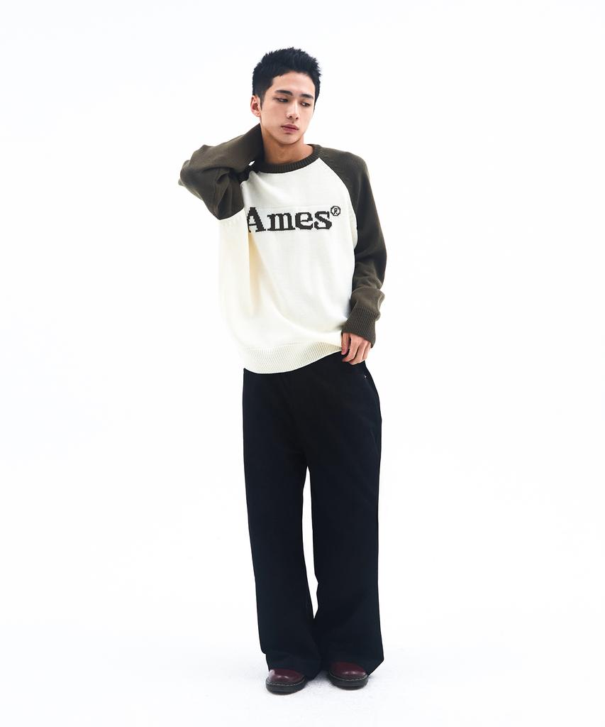 AMES-WORLDWIDE Basic Raglan Pullover Knit Khaki