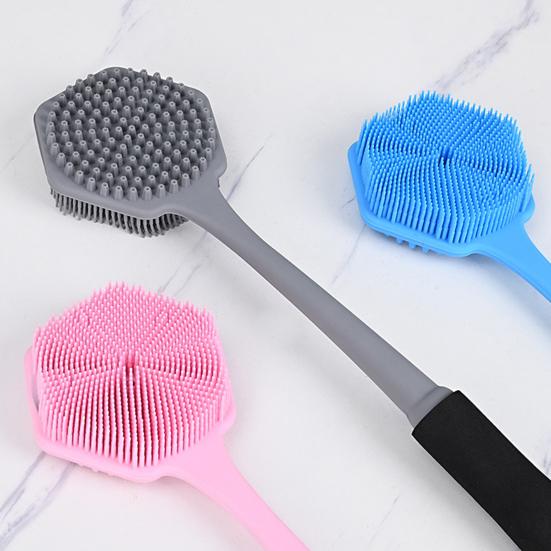 Силиконовая щетка для ванны с длинной ручкой, двухсторонняя головка щетки, нежная мочалка для спины, глубокая очистка, многофункциональная массажная щетка
