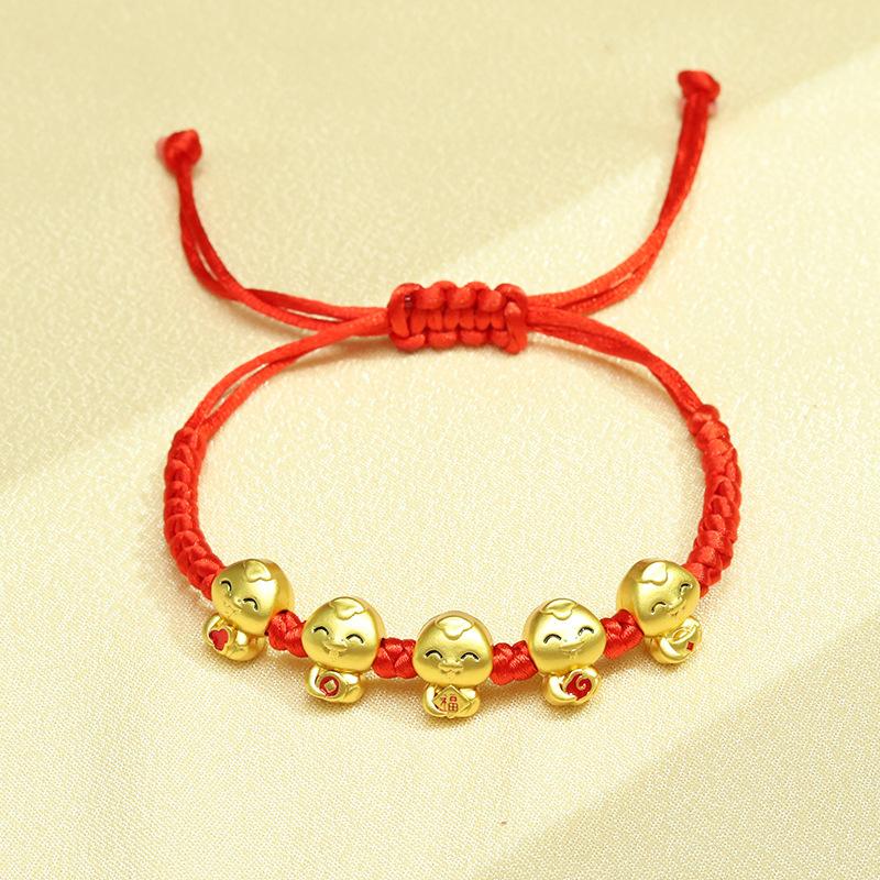 Модный браслет на удачу в год змеи из красной веревки, плетеный браслет в китайском стиле со знаком зодиака змея, мультяшный милый браслет со змеей, новогодний подарок